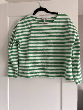 COS Green and White Striped Long Sleeved Boxy Fit Top